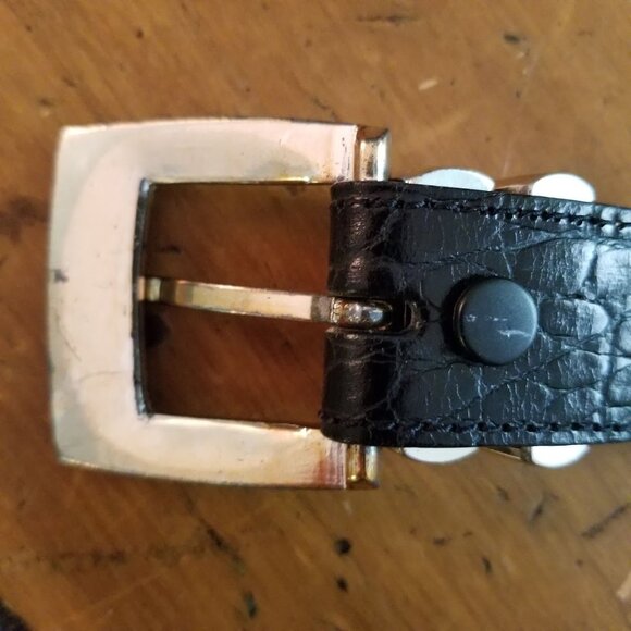 WCM New York Black Leather Belt, Mock Reptile Alligator Croc Print, Size Large - Picture 4 of 13